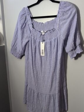 BB Dakota Lilac Smocked Square-Neck Mini Dress
